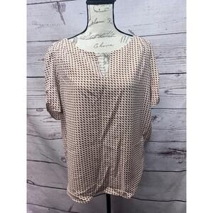 Maison D'Amélie‎ XL Cream Tan Orange Black Patterned Blouse Womens
